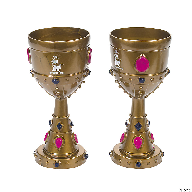 Lot of 4 Molded Plastic Gold Crown Royalty Goblets - Pink, Blue, Green Gems