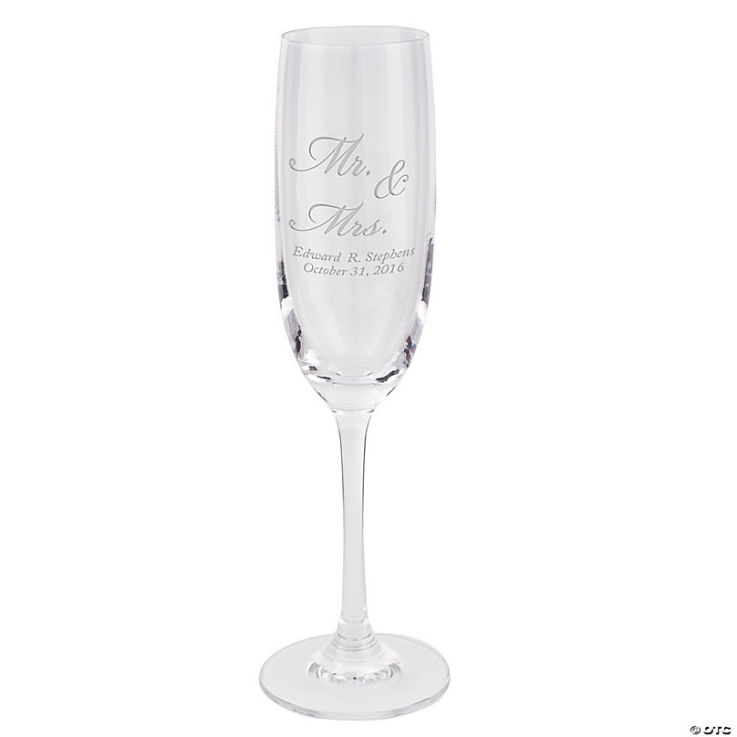 Double Wedding Ring Mr and Mrs Champagne Beveled Stem Flutes