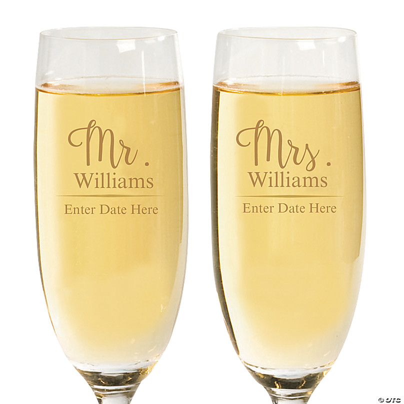 Mr. and Mrs. Personalized Wedding Wine Glasses and Matching Laser