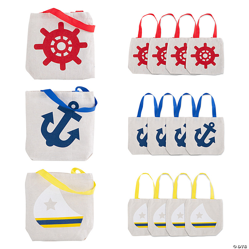 Small Nautical Tote Bags - Set of 12 canvas bags - sailor party and  nautical theme party favors