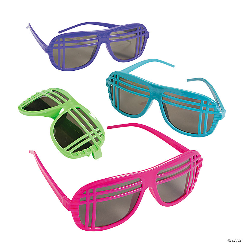 Child's Or Adults Neon Black & Green Plastic Sunglasses 80's Accessory