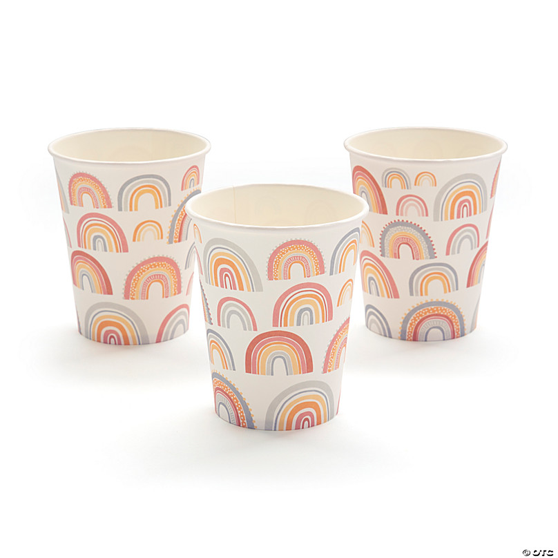 9 oz. Boho Earth-Tone Rainbow Disposable Paper Cups - 8 Ct.