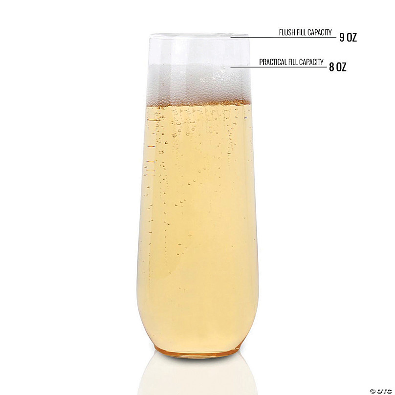 36 Pack Stemless Plastic Champagne Flutes Disposable 9 Oz Clear