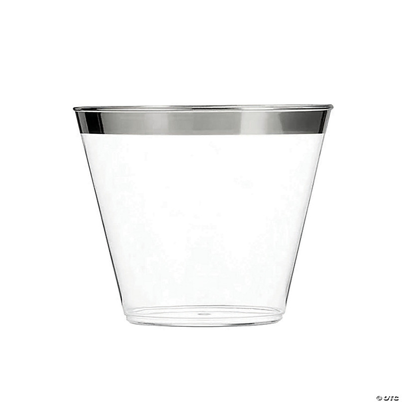 https://s7.orientaltrading.com/is/image/OrientalTrading/FXBanner_808/9-oz--clear-with-metallic-silver-rim-round-disposable-plastic-cups-140-cups~14274271.jpg