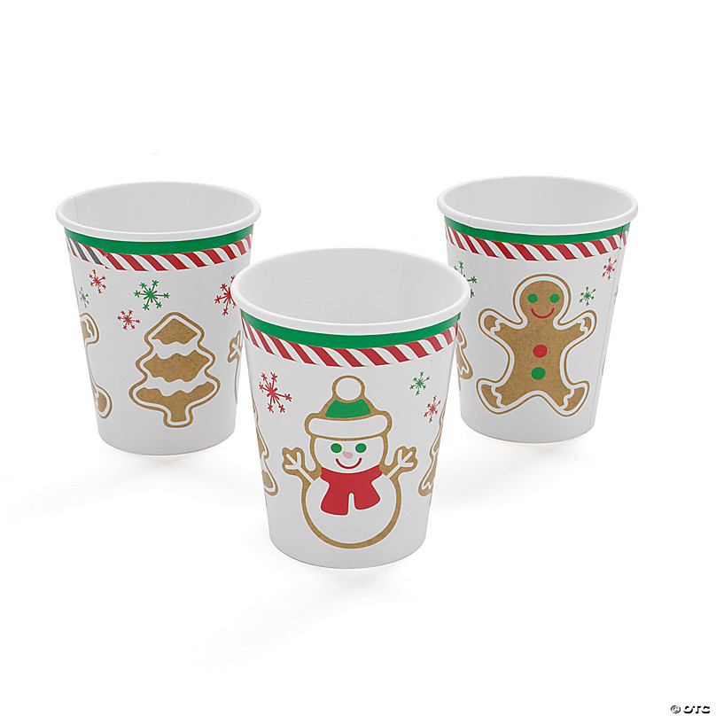 9 oz. Gingerbread Man, Snowman & Christmas Tree Party Disposable Paper Cups  - 8 Ct.