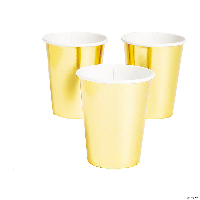 50pcs 10 OZ Gold Plastic Cups, Disposable Gold Glitter Plastic Cups, C