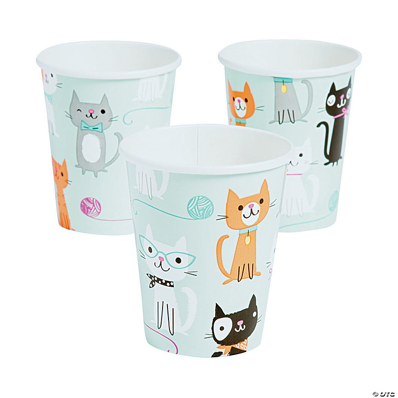 Cat Party Cups With Lids and Straws, Plastic Cat Party Drink Cups With  Straws, Cute Kitten Party Cups 