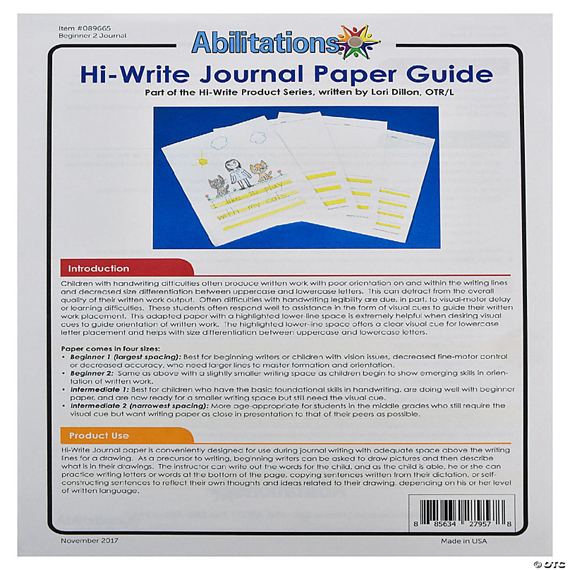 Abilitations Hi-Write Beginner Journal Paper, Level 2, 8-1/2 x 11