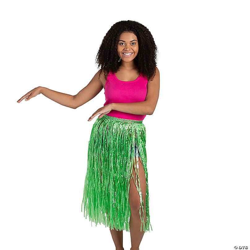 Hawaiian Grass Skirt Set Coconut Bra Top Green Adult 