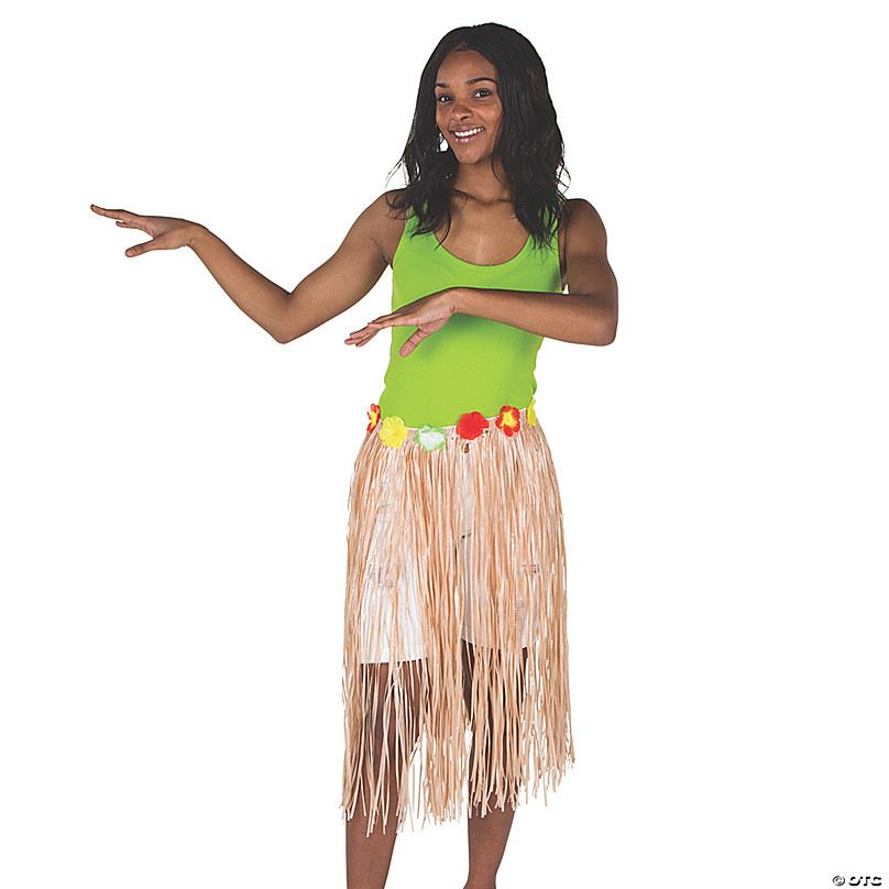 Tropical Hula Girl Coconut Flower Bra and Green Grass Skirt