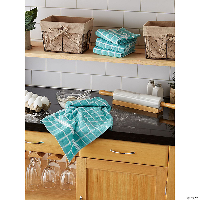 Aqua Windowpane Terry Dishtowel (Set Of 4)