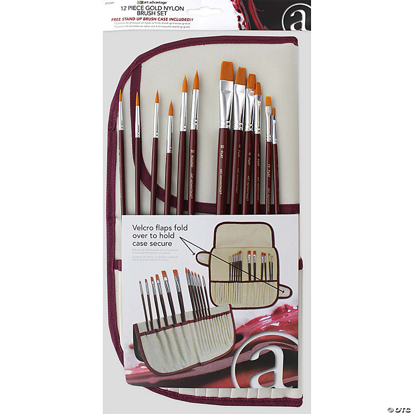 New 12 pc Detail Paint Brush Nylon Paint Brushes Medium & Long Hair Wood  Handle