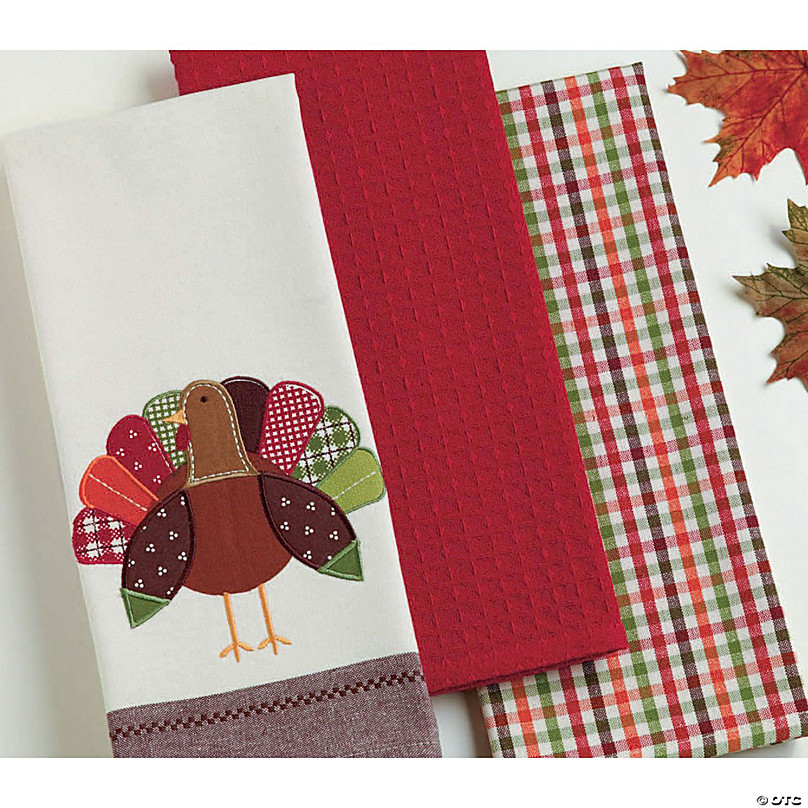 Assorted Fall Turkey Embroidered Dishtowel (Set Of 3)