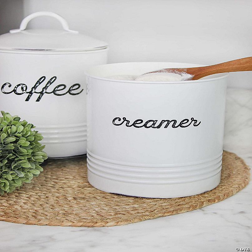 AuldHome Enamelware White Creamer Canister; Rustic Distressed Style Coffee  Accessory Storage for Kitchen 