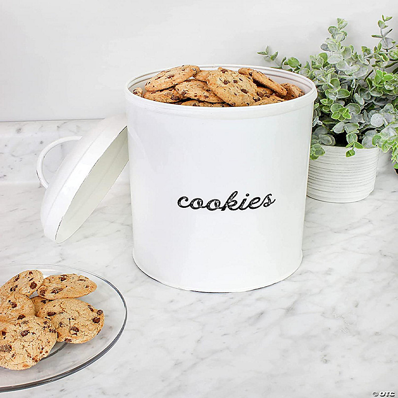 AuldHome White Enamelware Cookie Jar, Rustic Large Treats Canister