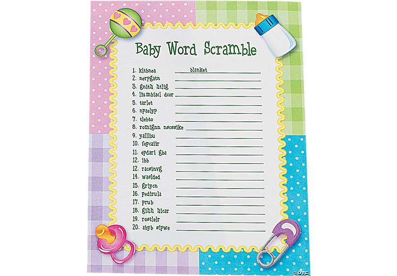 Pink Rubber Ducky 24 Personalized Word Scramble Baby Shower Game Cards 