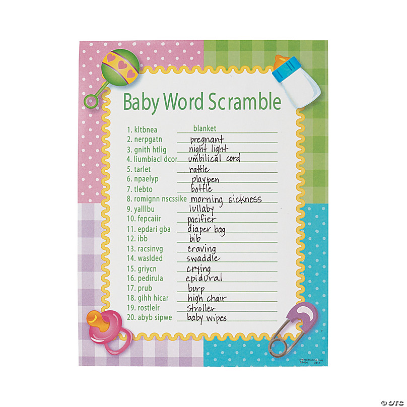 Baby Shower Word Scramble Game Oriental Trading