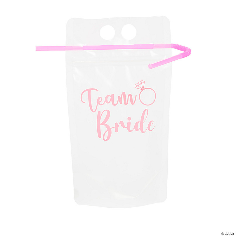 Bachelorette Party Collapsible Plastic Drink Pouches with Straws - 25 Pc.
