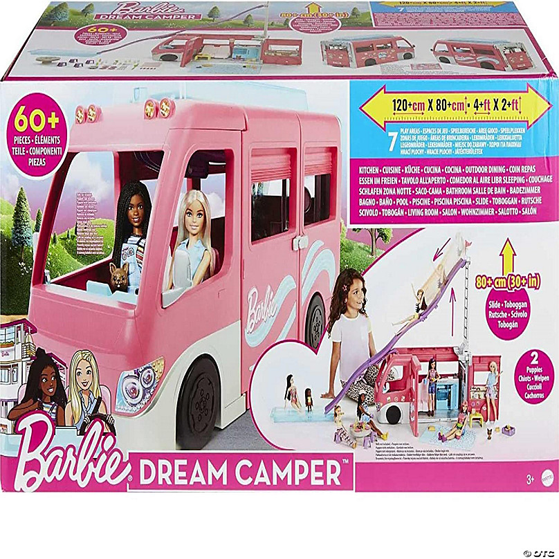 Barbie Camper, Doll Playset with 60 Accessories, 30-Inch-Slide and