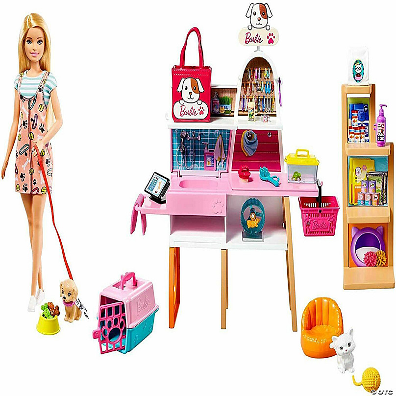 Barbie Doll ( Blonde) and Pet Boutique Playset with 4 Pets,  Color-Change Grooming Feature and Accessories | Oriental Trading