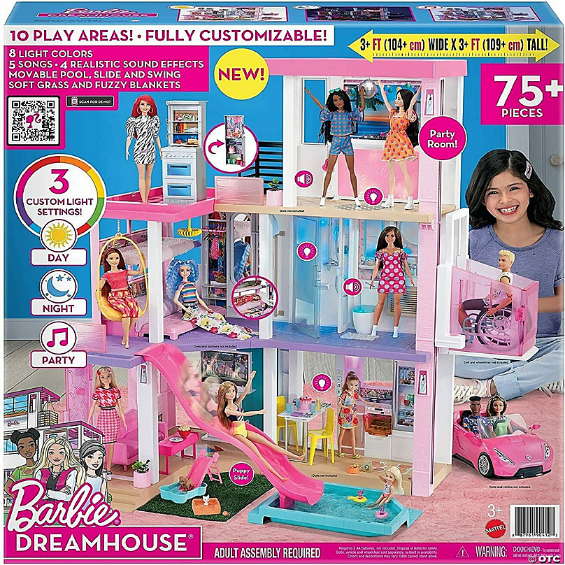 Dreamhouse 3-Story Dollhouse Playset with Pool Slide 75 Pieces | Oriental Trading