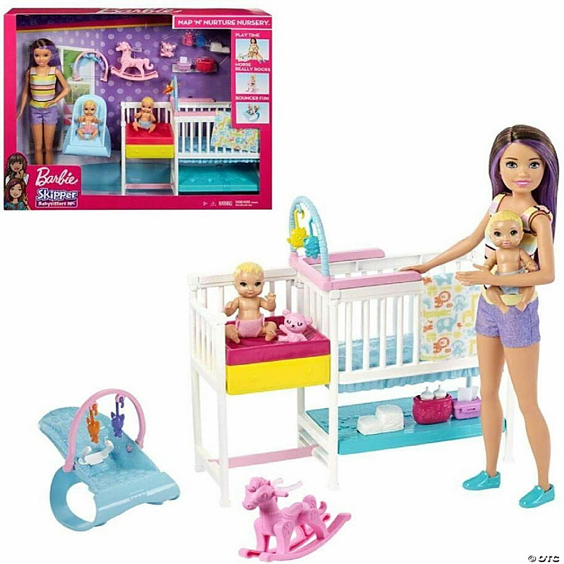 Barbie Nursery Playset with Skipper Babysitters Inc. Doll, 2 Baby Dolls,  Crib and 10+ Pieces of Working Baby Gear and Themed Toys, For 3 to 7 Year