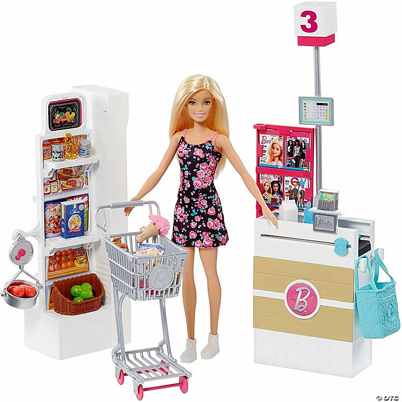 Barbie™ Supermarket Playset, Blonde Hair, with 25-Grocery Themed Pieces  Oriental Trading