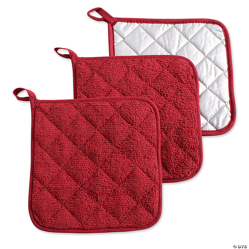 DII Red Terry Potholder (Set of 3) - Heat Resistant Cloth Pot Holders -  7x7-in - Easy Flexibility & Durability - Hanging Loop - by [Manufacturer]  in the Kitchen Towels department at