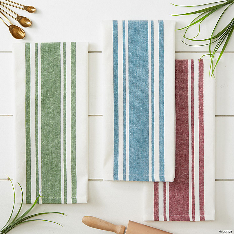 Country Striped Linen Dish Towel Set of 3
