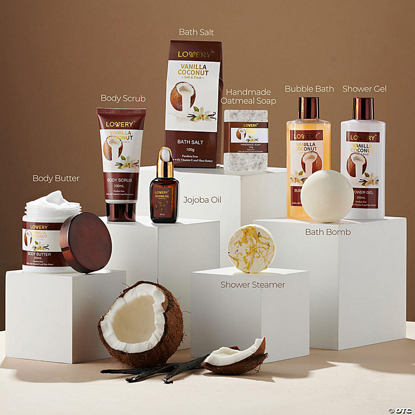 Bath & Body Gift Set For Women & Men – 10 Piece Set of Vanilla Coconut Home  Spa Set