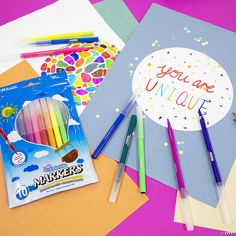 BAZIC Washable Markers Fine Line 30 Color, Thin Tip Coloring