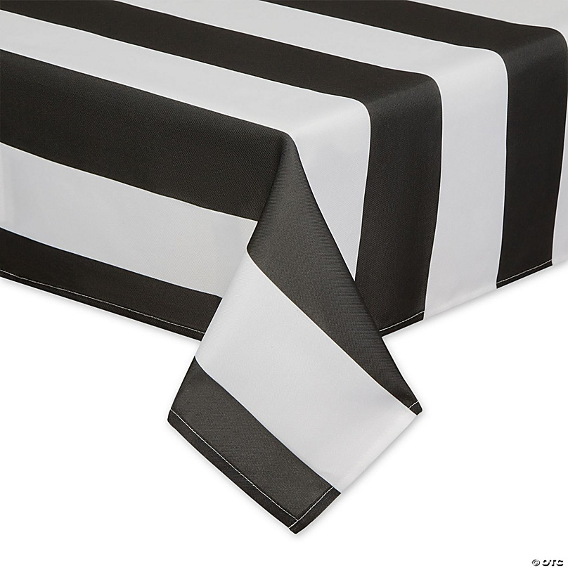 Black Cabana Stripe Print Outdoor Tablecloth With Zipper, 60X84