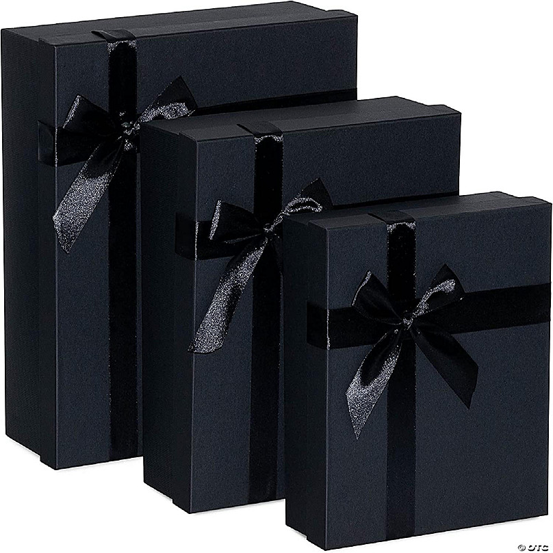 Black Gift Boxes with Lids - 3 Piece Luxury Gift Box Set with Elegant Ribbon  Bows, Empty Nesting Square Fancy Paper Boxes for Wrapping Presents