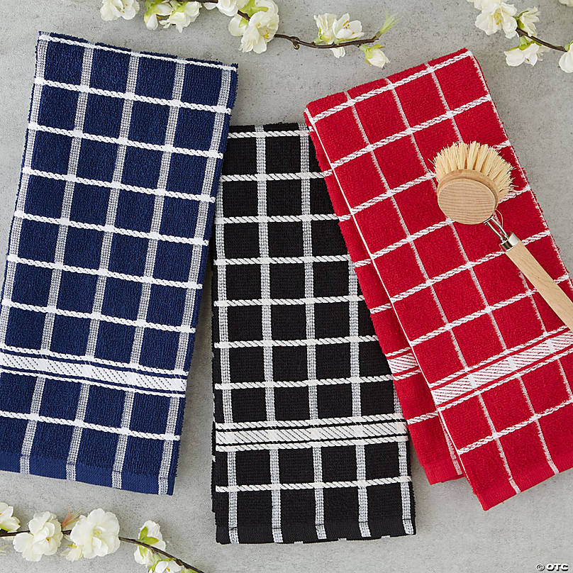 Solid Black Windowpane Terry Dishtowel (Set Of 4)