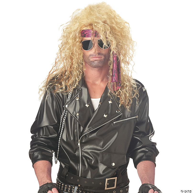 ALLAURA - Wayne Wig with Hat - Costume Wigs for Men 80s Heavy Metal Rocker Wig 1980s Black Mullet Wig - Halloween Costumes for Men