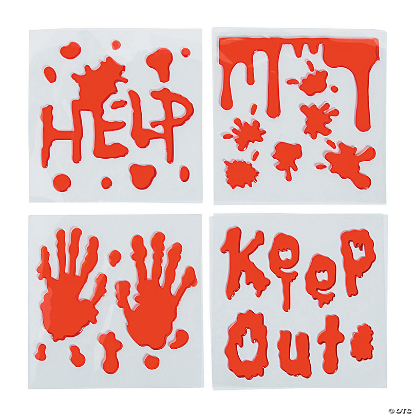 HALLOWEEN WINDOW GEL STICKERS DECORATIONS SCARY SPOOKY PARTY BLOODY RED DECALS