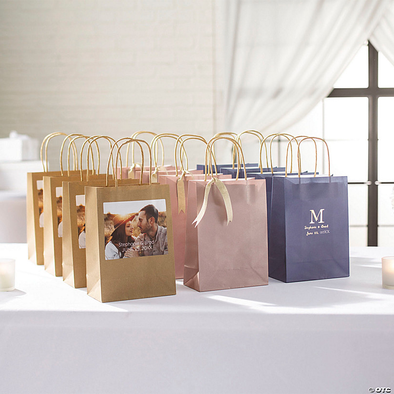 Light Blue Medium Personalized Monogram Welcome Gift Bags with Silver Foil  - 12 Pc.