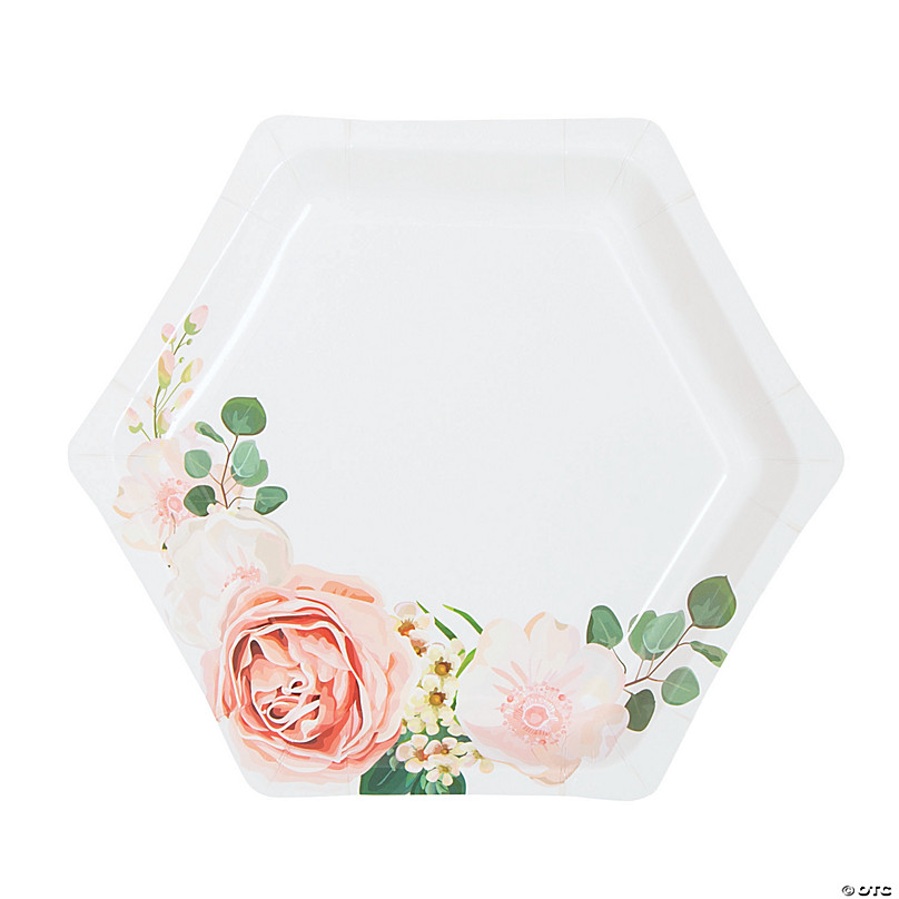Blush Floral Hexagonal Paper Dessert Plates - 8 Ct.