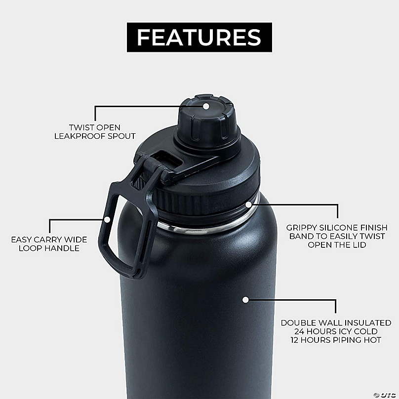 BOZ Bottles Stainless Steel Water Bottle XL - Matte Black (1 L