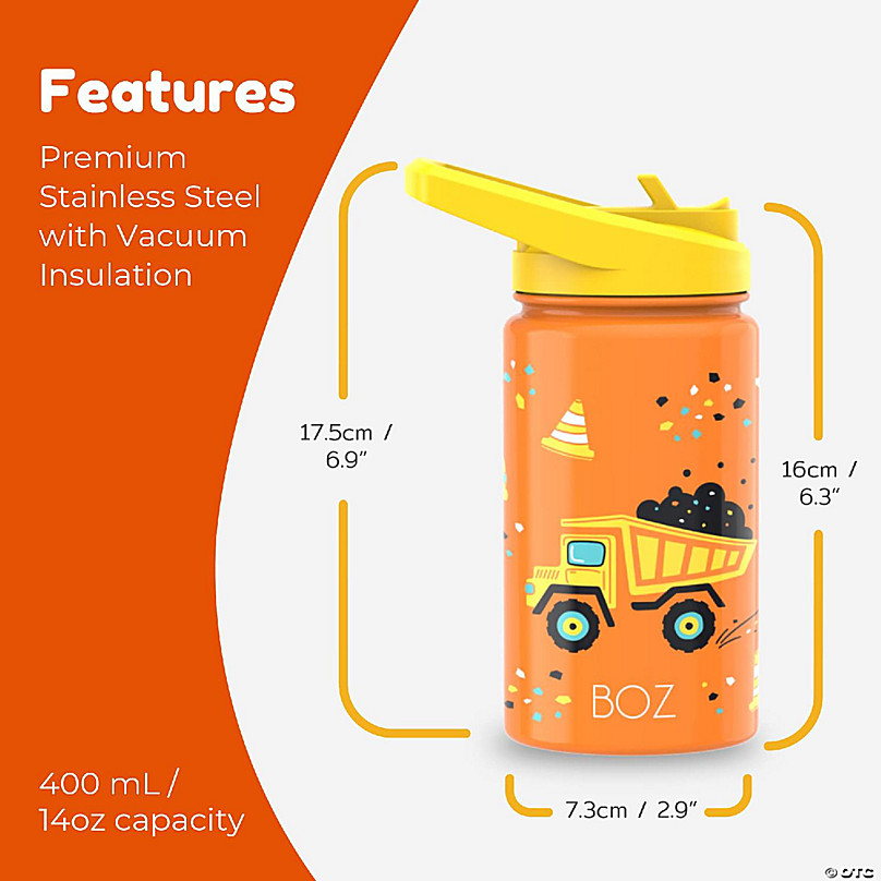 BOZ Kids Insulated Water Bottle with Straw Lid, Stainless Steel Vacuum  Double Wall Water Cup, 14 oz (414ml)(Construction) Orange - Yahoo Shopping
