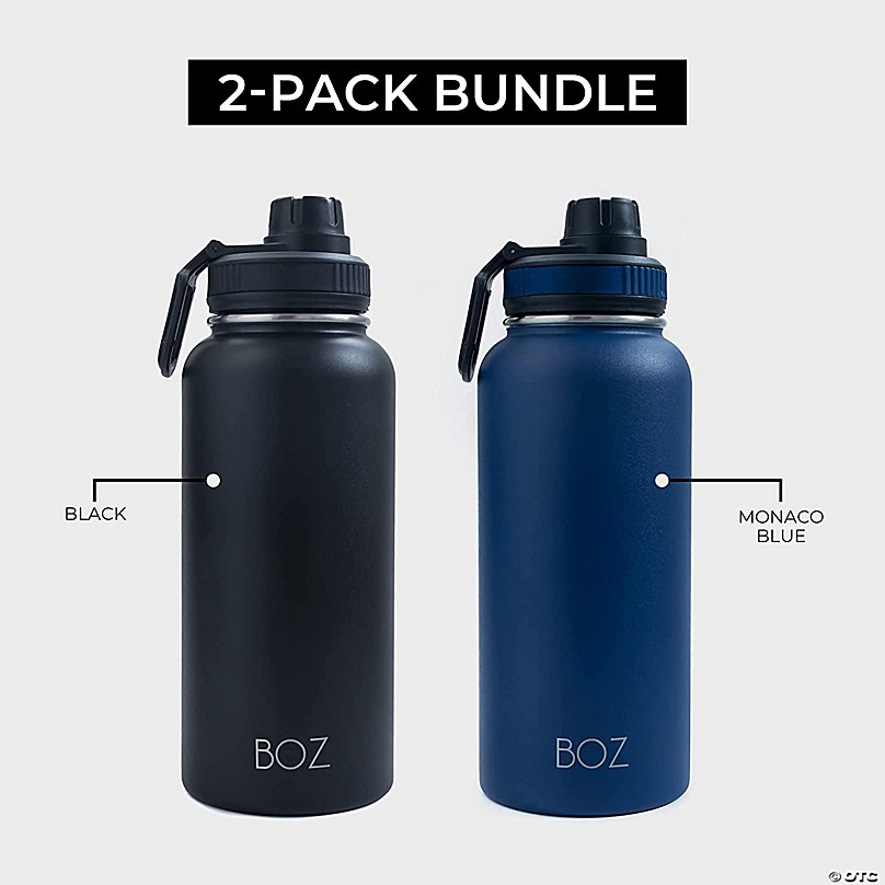 BOZ Stainless Steel Water Bottle XL - Two-Pack Bundle, Black