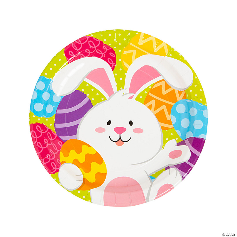 Hoppy Bunny Easter Rabbit White Cute Theme Holiday Party 9" Paper Dinner Plates 