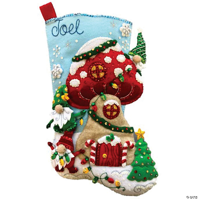 Bucilla Holiday Decorating Felt Applique Stocking Kit 86146 18 - Santa &  Elves in a Christmas Shoe House! Enchanting Design!