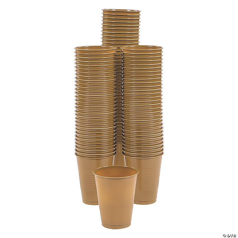 Bulk 50 Ct. Small Clear Plastic Cups with Gold Trim