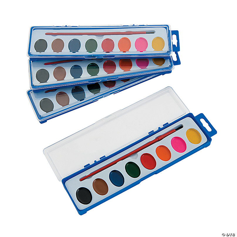 Bulk 100 Pc. Assorted Colors Watercolor Paint Tray Classpack - 8 Colors pet  set