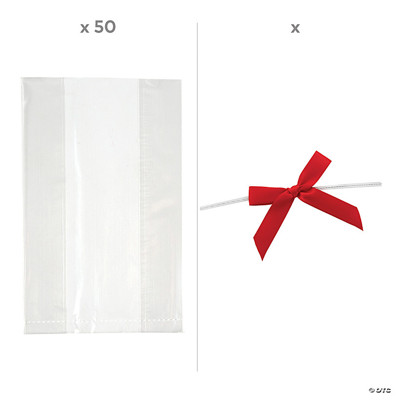 Cellophane Bags Clear with White Bow Small Kit Bulk 100 PC