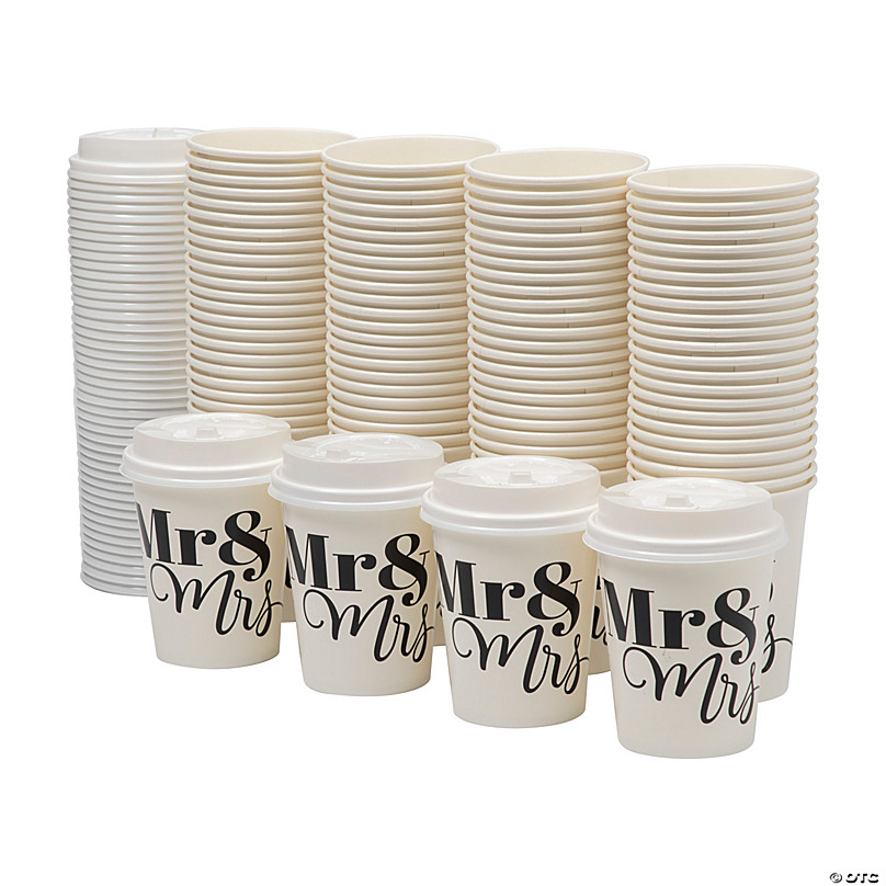 200 Pack Wedding Cups 12 oz Clear Plastic Cups Mr & Mrs Gold
