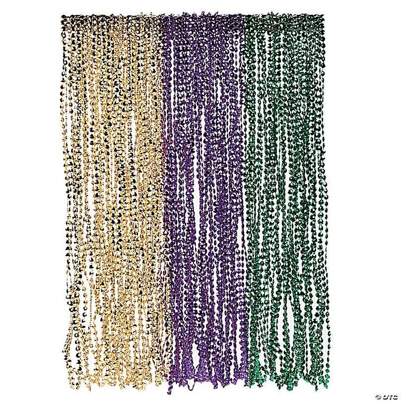 Metallic Mardi Gras Beads, 3 Colors - Per Dozen - Party Direct