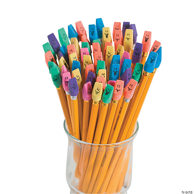 Bulk 144 Pc. Neon Funny Face Pencil Top Erasers