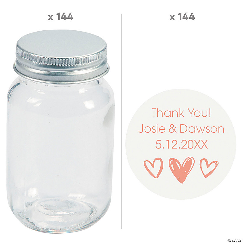 Personalized Two Hearts Mini Mason Jars - 48 Pc.